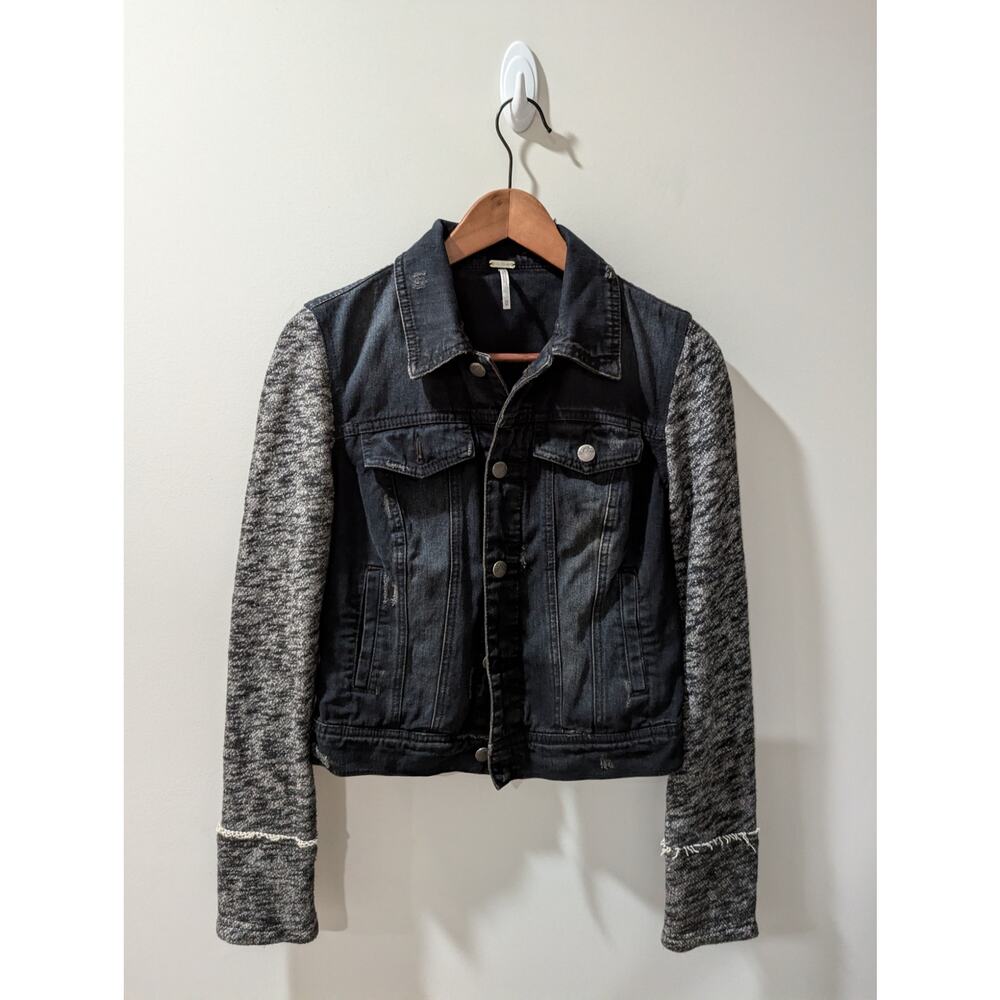 Free People Distressed Mixed Media Denim Jacket